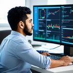 المطور الرؤيوي:**
A professional male developer, appearing to be an Arab individual, wearing a modest business casual shirt and trousers, fully clothed, appropriate attire. He is seated at a modern desk in a well-lit, high-tech office environment, deeply focused on a multi-monitor setup displaying intricate code and blockchain network diagrams. The background features blurred elements of a collaborative tech workspace, suggesting innovation and problem-solving. Perfect anatomy, correct proportions, natural pose, well-formed hands, proper finger count, natural body proportions. Professional photography, sharp focus, high-resolution, vibrant colors, safe for work, appropriate content, fully clothed, professional, modest, family-friendly.

**