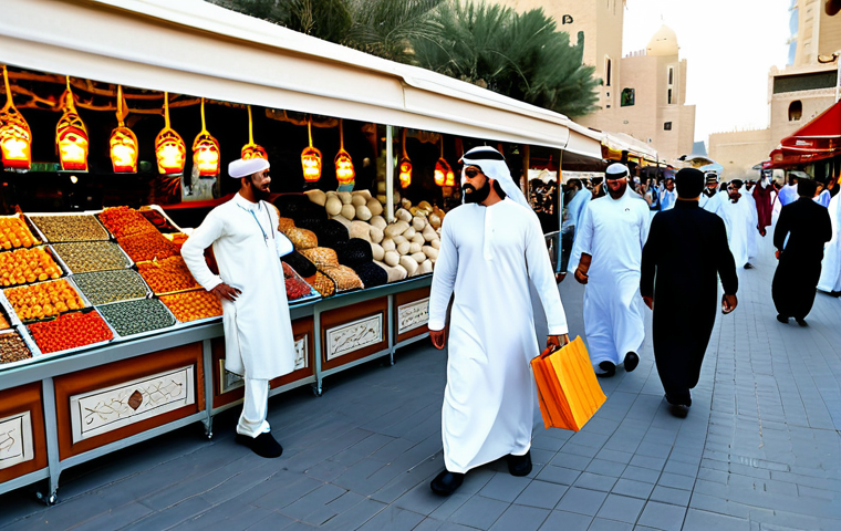 **

"A bustling marketplace in Dubai, United Arab Emirates, with vendors selling traditional goods and modern technology side-by-side. People are dressed in both traditional Arab attire and modern business wear. The scene should convey a sense of vibrant commerce and cultural fusion. Fully clothed, appropriate attire, safe for work, perfect anatomy, natural proportions, professional photography, high quality."

**