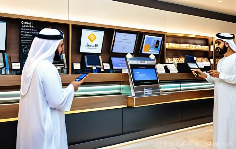 가상화폐의 지불 수단으로서의 가능성 - **Prompt:** A split image illustrating seamless global financial inclusion. On the left, an Arab wom...