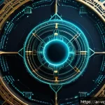 가상화폐의 블록체인 기술 분석 - A detailed futuristic digital network visualization representing blockchain infrastructure focused o...