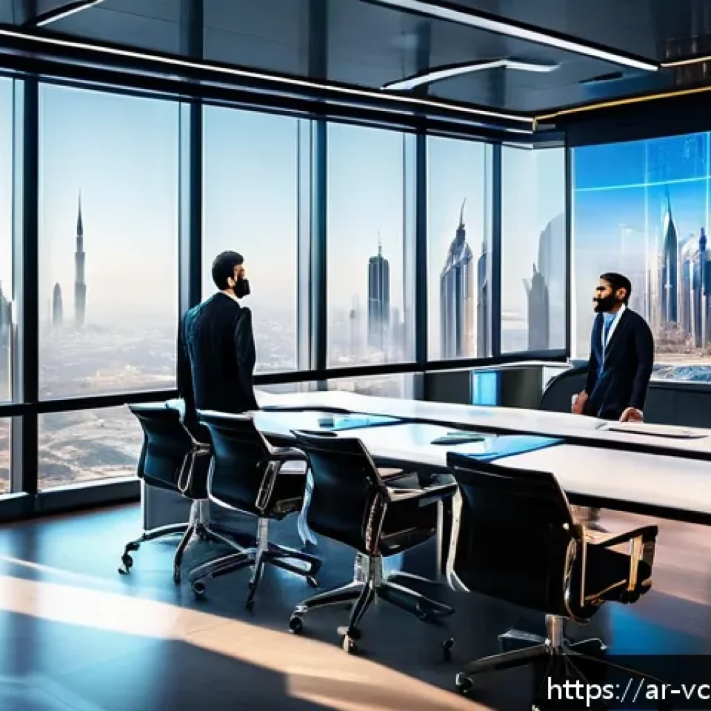 가상화폐의 규제와 테크놀로지의 융합 - A modern Middle Eastern financial regulatory office interior, featuring diverse Arab professionals i...