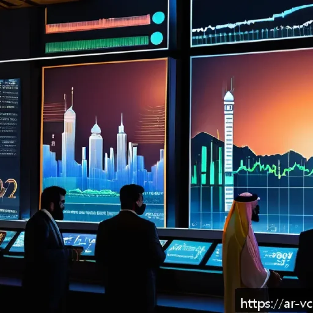 가상화폐의 시장 조사 방법 - A detailed digital art scene depicting a bustling Middle Eastern financial market setting at sunset,...