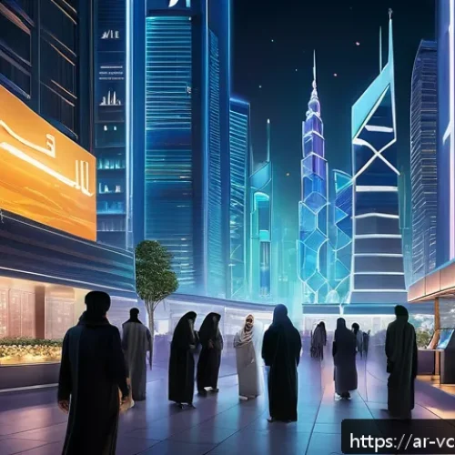 Home 30 가상화폐의 세부 이론 및 원리 - A futuristic digital marketplace scene set in a modern Middle Eastern cityscape at dusk, featuring d...